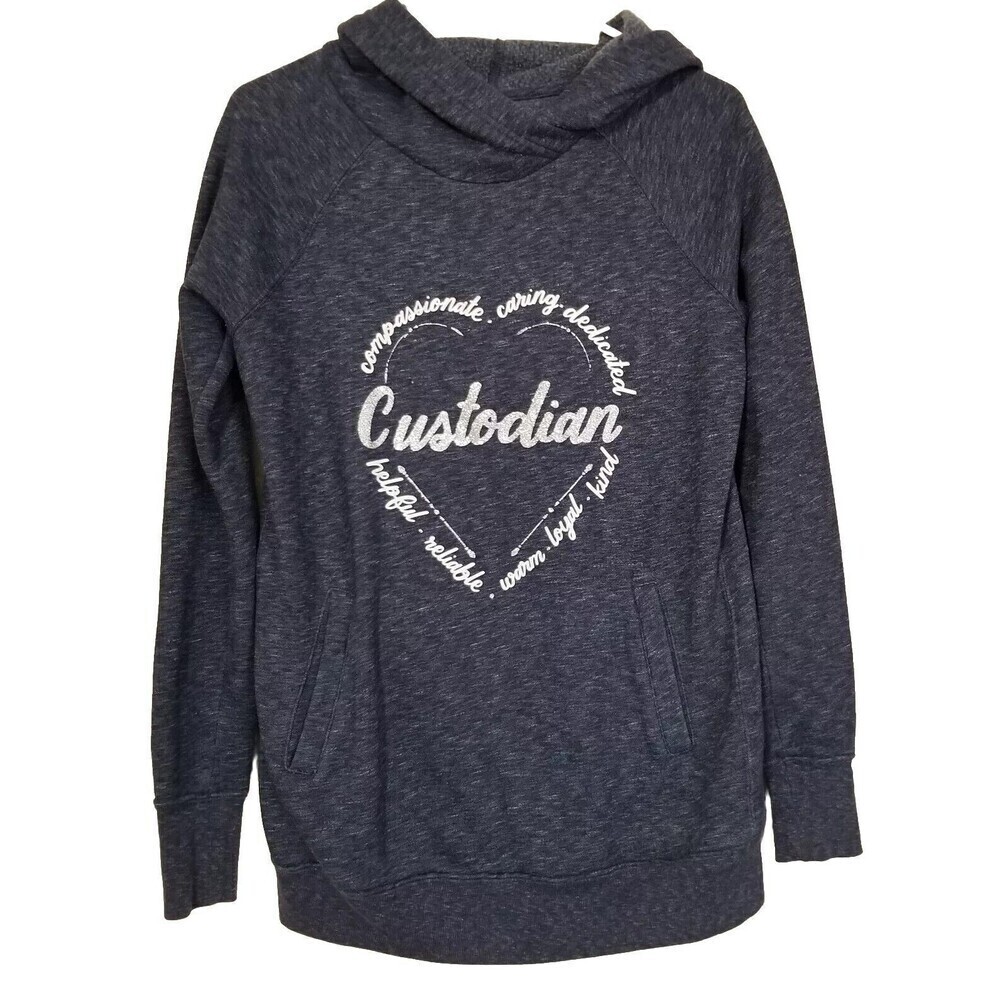 Tek Gear Womens Sweatshirt XS Heathered Blue Hooded‎ Custodian Graphic
